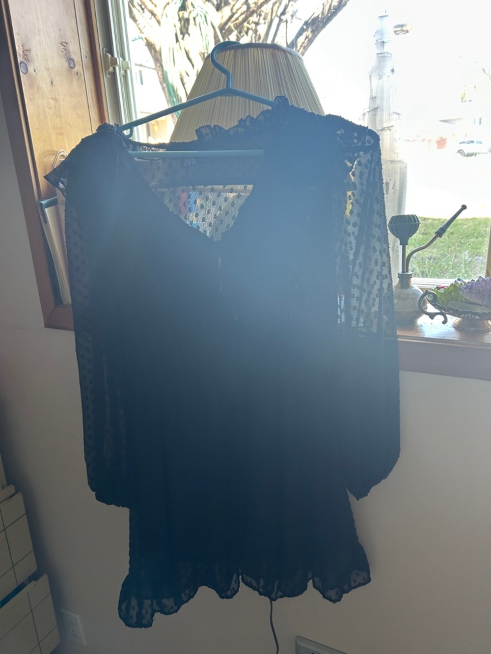 Zara Black Sheer Polka Dot Blouse